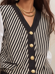 Refined Black Stripe Tailored Vest