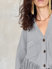 Relaxed Light Gray Fringe Cardigan