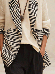 Women's Linen Blend With Zebra Print Contrast Lapel Blazer