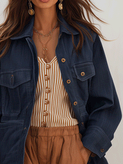 Women's Oversized Denim Shirt With Chest Pockets Jacket