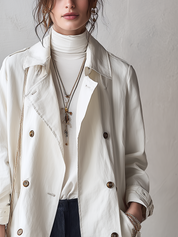 Classic Ivory Double-Breasted Trench Coat