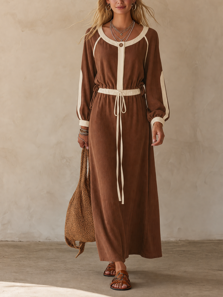 Earthy Boho Contrast Trim Top & Maxi Skirt Set