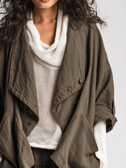 Utility Chic Washed-Cotton Open-Front Drop-Shoulder Army Green Shacket