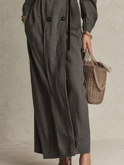 Elegant Charcoal Lace Collar Double-Breasted Maxi Dress