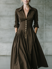 Vintage Luxe Button Front Fit And Flare Shirt Dress