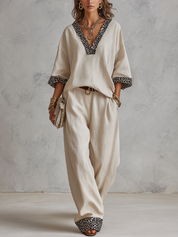 Bohemian Ivory Leopard Print Linen Set