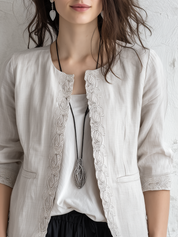 Exquisite Ivory Embroidered Linen Cardigan