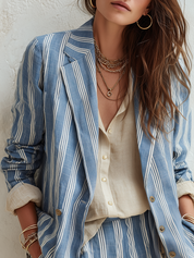 Bohemian Sky Blue Striped Suit Jacket