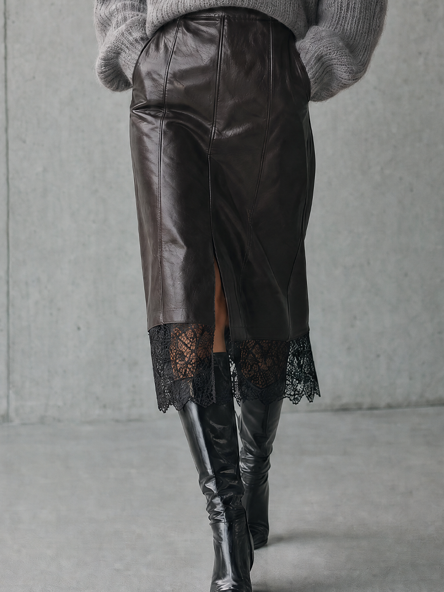 Effortless Chic Slouchy Sweater & Faux Leather Midi Skirt Outfit