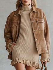 Vintage Western Brown Faux Leather Utility Jacket