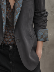 Modern Charcoal Contrast Trim Blazer