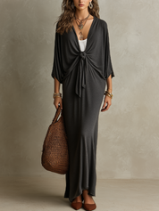 Effortless Charcoal Front-Tie Maxi Dress