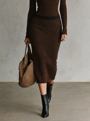 Minimal Vintage Brown Stripe Two-Piece Knit Set
