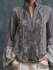 Vintage Artisan Stand Collar Embroidered Top
