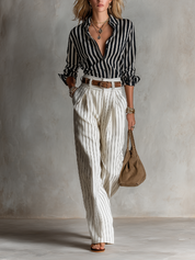 Urban Luxe Vertical Stripe Satin Blouse