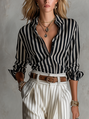 Urban Luxe Vertical Stripe Satin Blouse