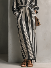 Urban Boho Vertical Stripe Belted Maxi Dress