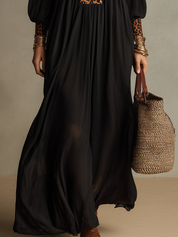 Classic Denim Blue Ruffle Zip Maxi Dress