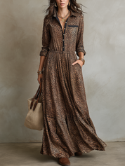 Chic Brown Leopard Print Maxi Dress
