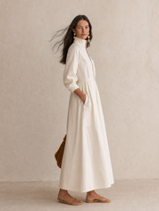 Women's Half-Zip Stand Collar Long Sleeve Pockets Maxi Dress