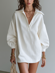 Stylish White Textured Soft Shirt Dress