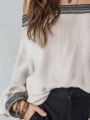 Refined Contrast Trim Off-Shoulder Knit Sweater