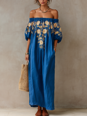 Elegant Floral Print Off-Shoulder Maxi Dress