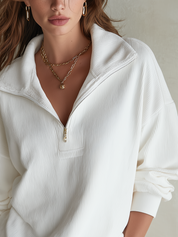 Minimal White Ribbed Zip Neck Set