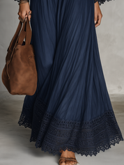 Bohemian Lace Trim Bell Sleeve Maxi Dress
