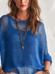 Lazy Royal Blue Openwork Knit Sweater