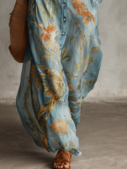 Coastal Bohemian Floral Button Front Shirt Maxi Dress
