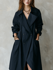 Bohemian Navy Blue Double-breasted Trench Coat