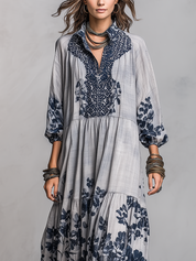 Coastal Blue Floral Tiered Maxi Dress