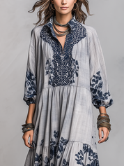 Coastal Blue Floral Tiered Maxi Dress