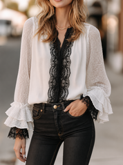 Boho Luxe Sheer Mesh Sleeve Ruffle Cuff Top