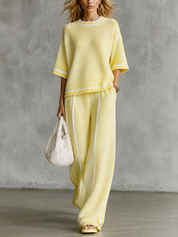 Soft Minimal Short Sleeve Sweater & Palazzo Pants Outfit Set
