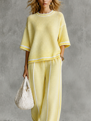 Soft Minimal Short Sleeve Sweater & Palazzo Pants Outfit Set