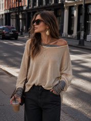 Effortless Beige Off-Shoulder Knit Blouse