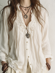 Romantic Ivory Lace Trim Blouse