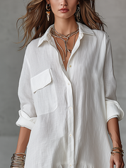 Timeless White Linen Button Front Tiered Maxi Dress