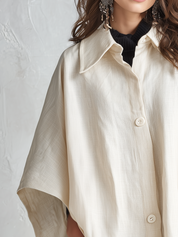 Minimalist Ivory Button-Front Cape Jacket