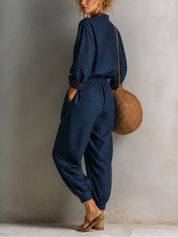 Women's Casual V-Neck Long Sleeve Top and Harem Pants Two-Piece Set
