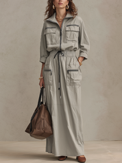 Modern Light Gray Utility Maxi Dress