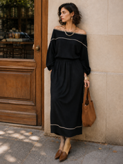 Elegant Black Off-Shoulder Knit Skirt Set