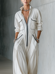 Effortless Chic Ivory Cargo Pocket Jumpsuit