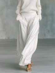 Coastal Luxe Off Shoulder Knit Top & Draped Wide Leg Pants Set