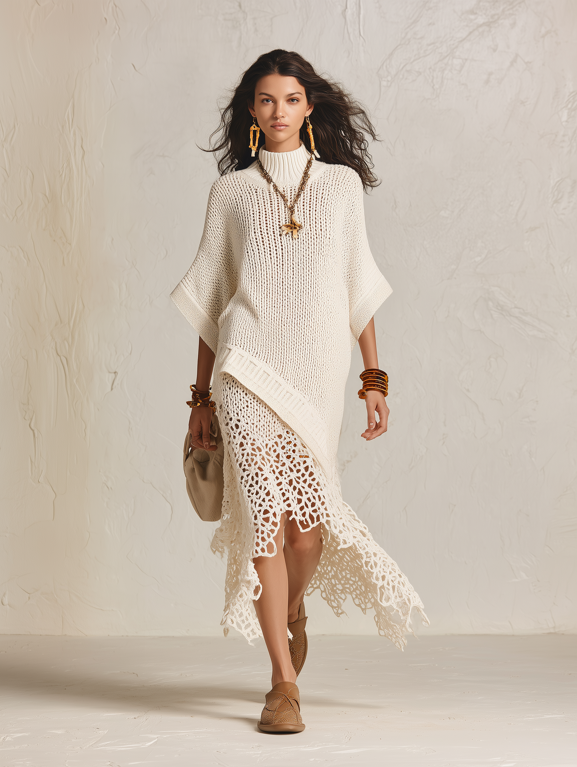 Bohemian Chic Off-White Sweater Maxi Dress – GLOERIA