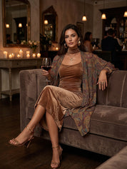 Elegant Velvet Slip Dress & Paisley-Print Two-Piece Duster Set