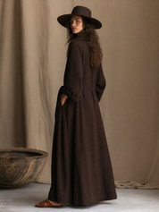 Women's Long Sleeve Belted Deep V Neckline Maxi Shirt Dress