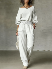 Bohemian Linen Top And Cargo Pants Set